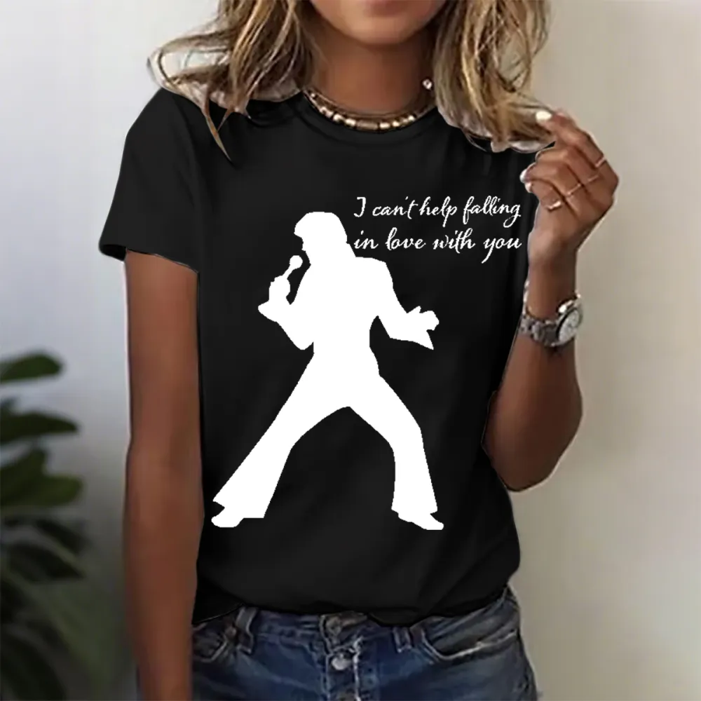 Women's  I Can'T Help Falling In Love With You Print Short Sleeve Round Neck Cotton T-Shirt