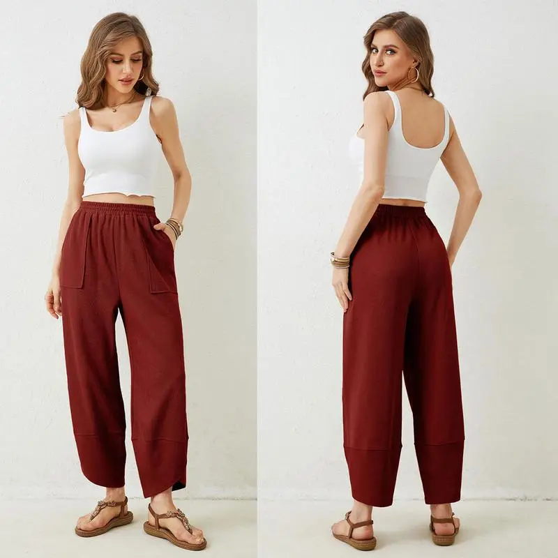 Women's Baggy Wide Leg Palazzo Pants – Casual Elastic Waist with Pockets