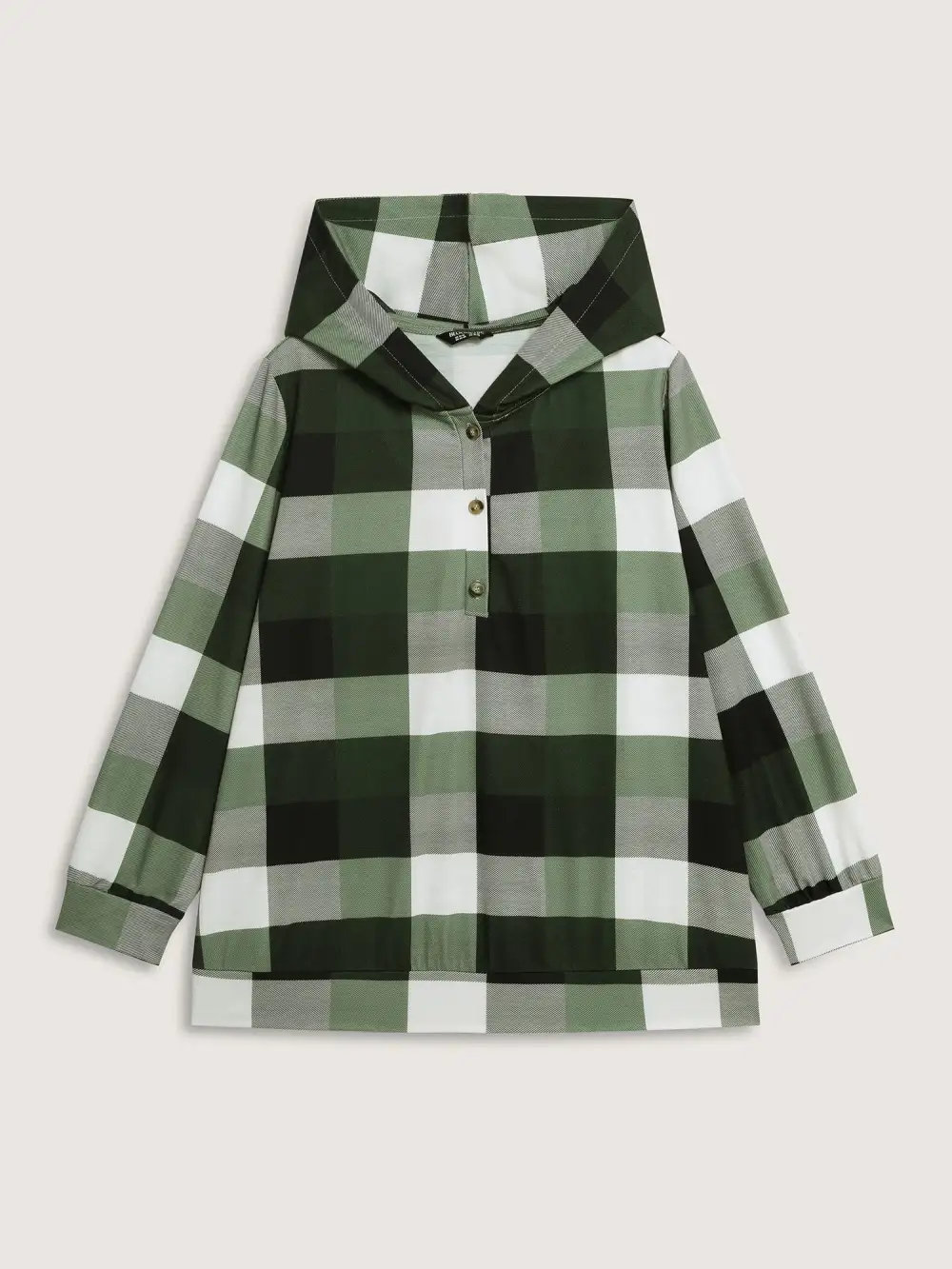 Checkered Print Button Hoodie