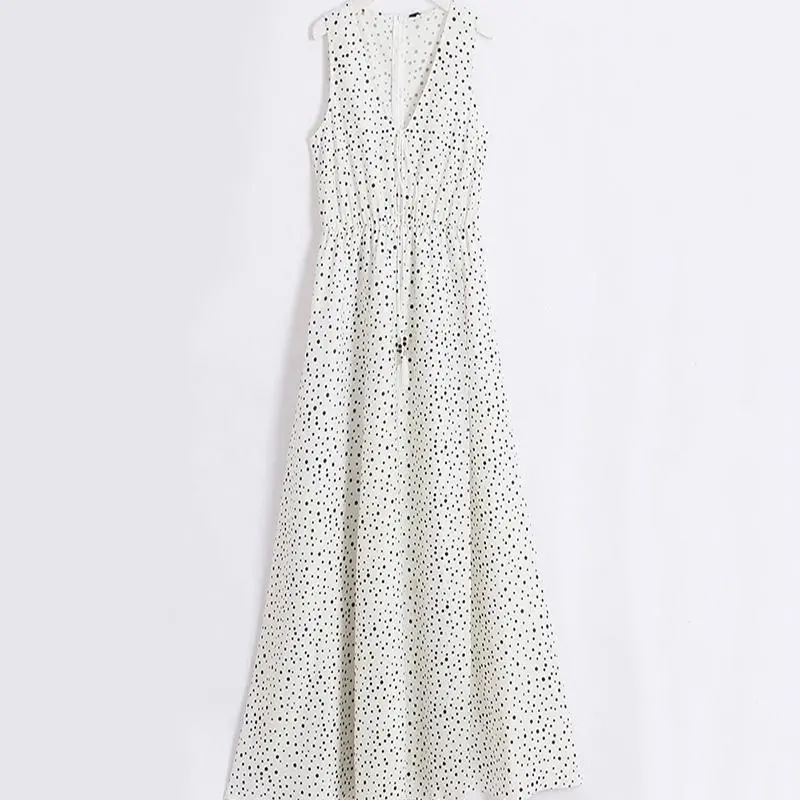Florcoo V Neck Dot Printed Floor Length Dress(3 Colors)