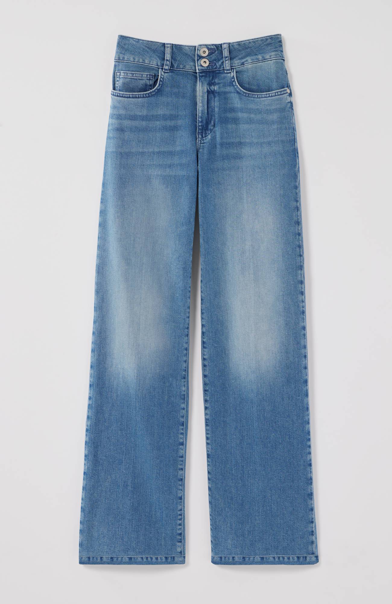 high-rise creased-front full-leg jeans