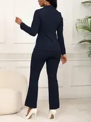 Two-Piece Elegant Suit Set - Lapel Collar, Mid-Elastic Polyester Fabric, Machine Washable, Solid Color, No Printing, Middle East Style - Womens Clothing for All Seasons