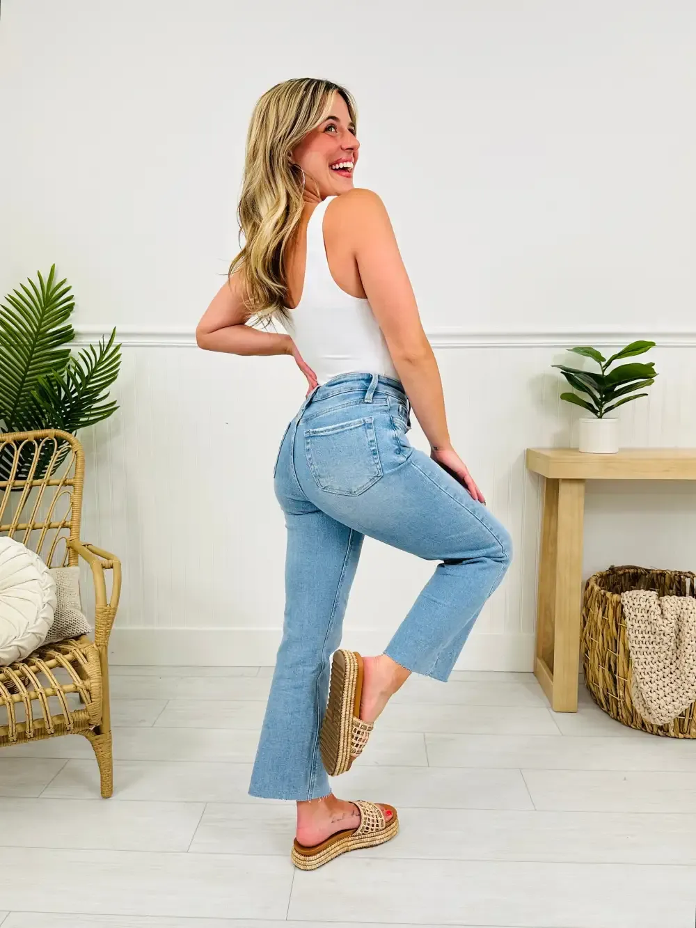 Somewhere Sunny Tummy Control Cropped Slim Fit Wide Leg Jeans