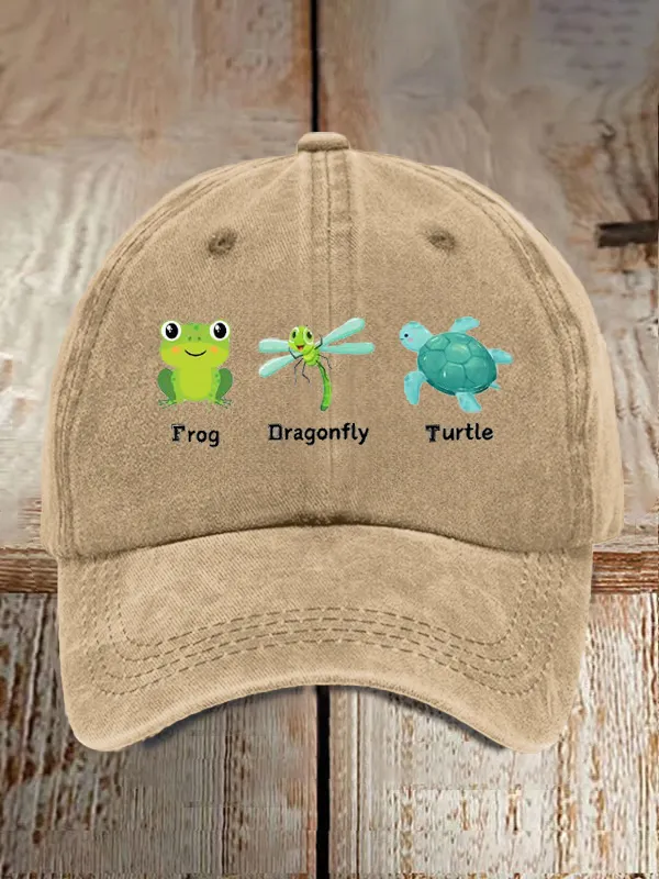 Frog Dragonfly Turtle Print Baseball Cap