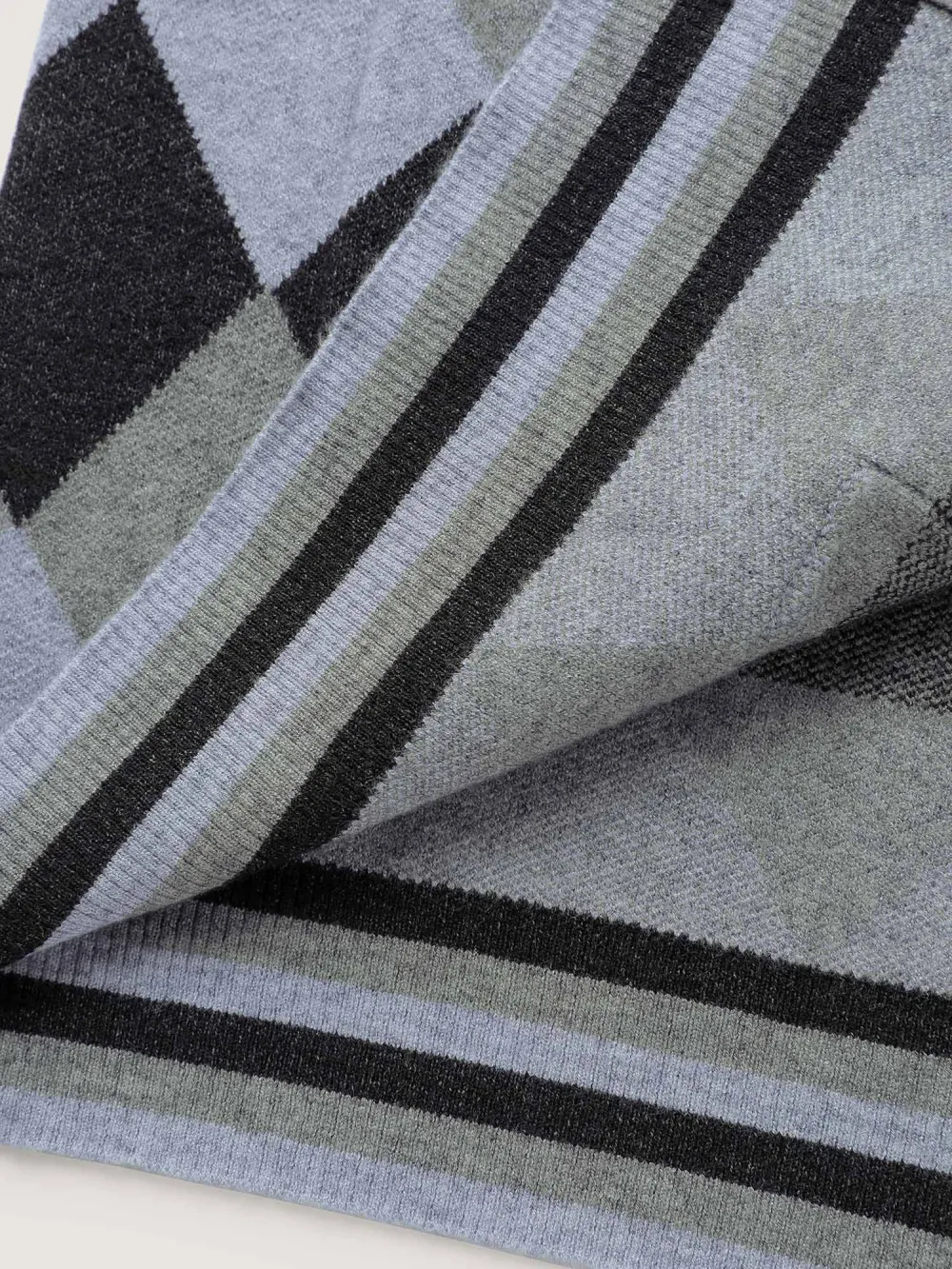 Geometrical Pattern Open-Front Knit Cardigan