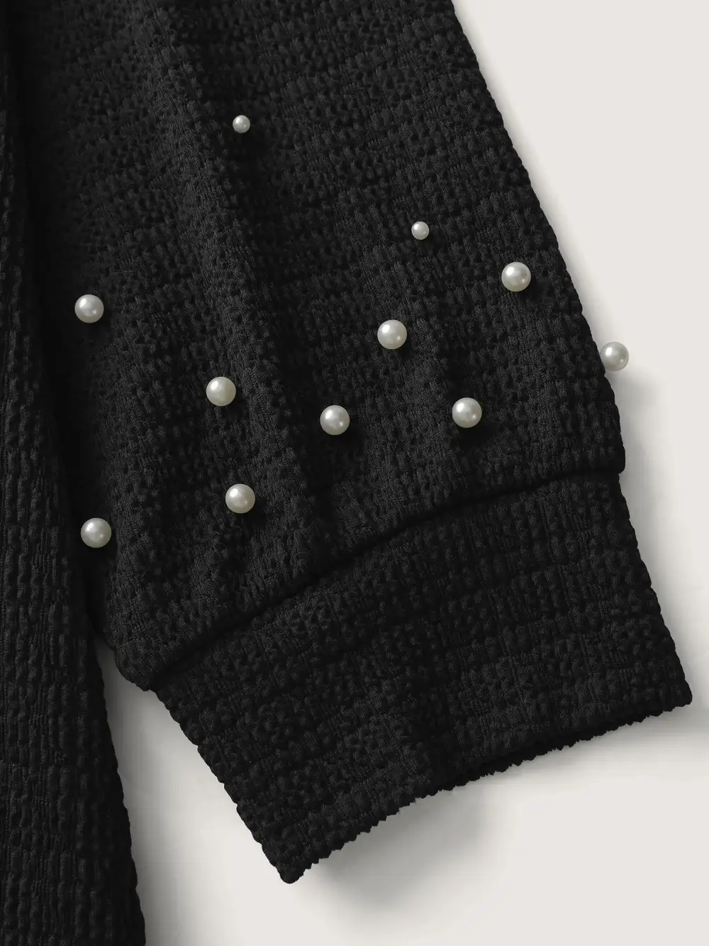 Beaded Round Neck Solid Sweatshirt