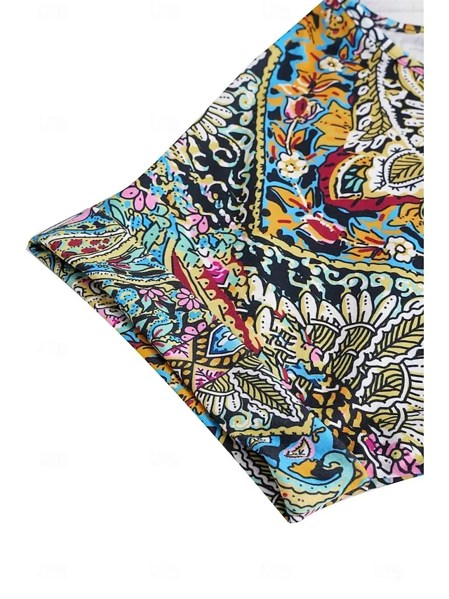 Women's Boho Shirt Tee Paisley Vintage Rainbow Print Blouse V Neck Half Sleeve Casual Short Sleeve Ethnic Summer Spring Shirts