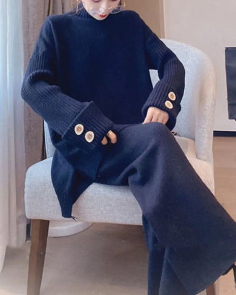 Knit Button Loose Two-Piece Set
