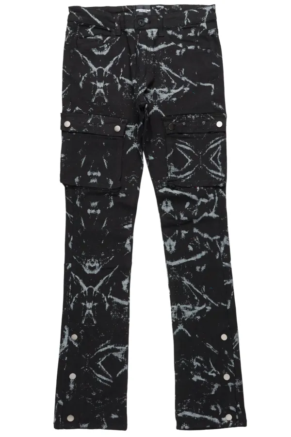 Waage Marble Black Cargo Stacked Flare Jean