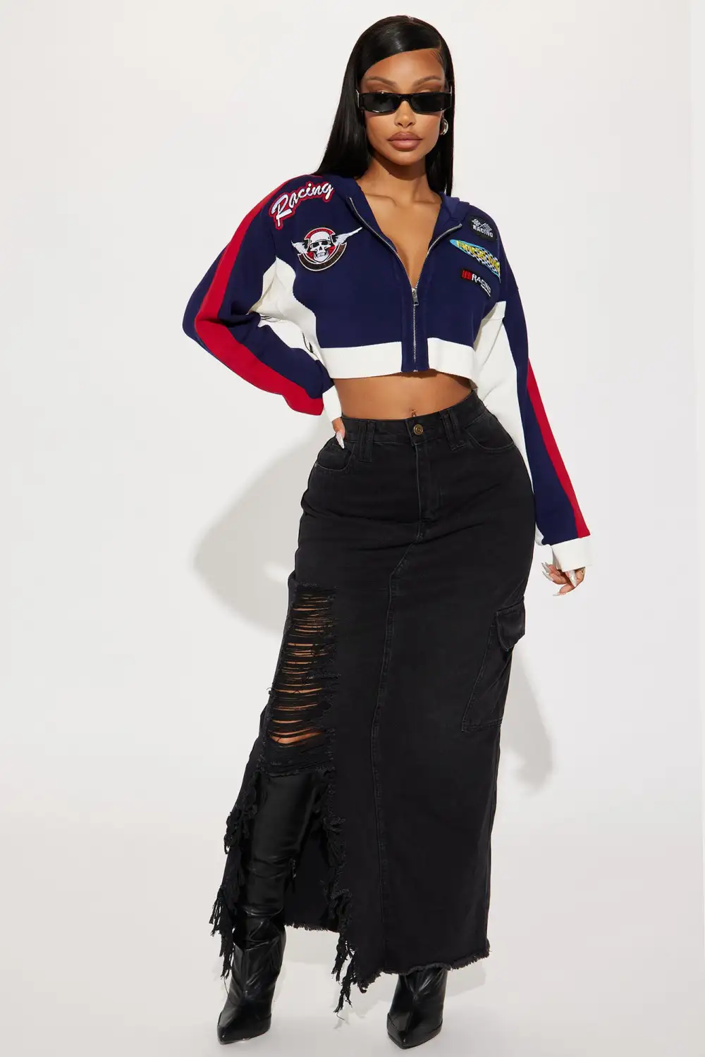 Rough Racer Moto Sweater - Navy/combo