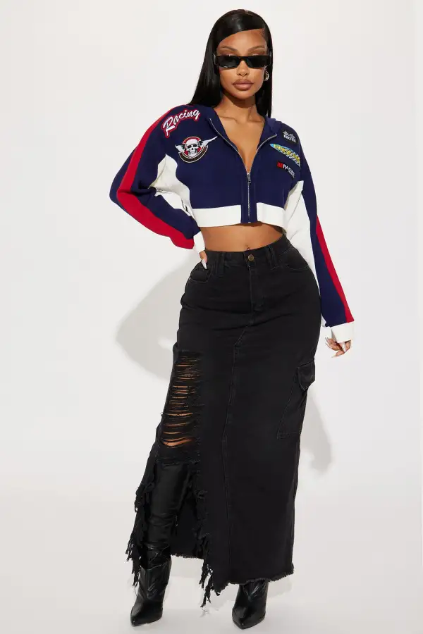Rough Racer Moto Sweater - Navy/combo
