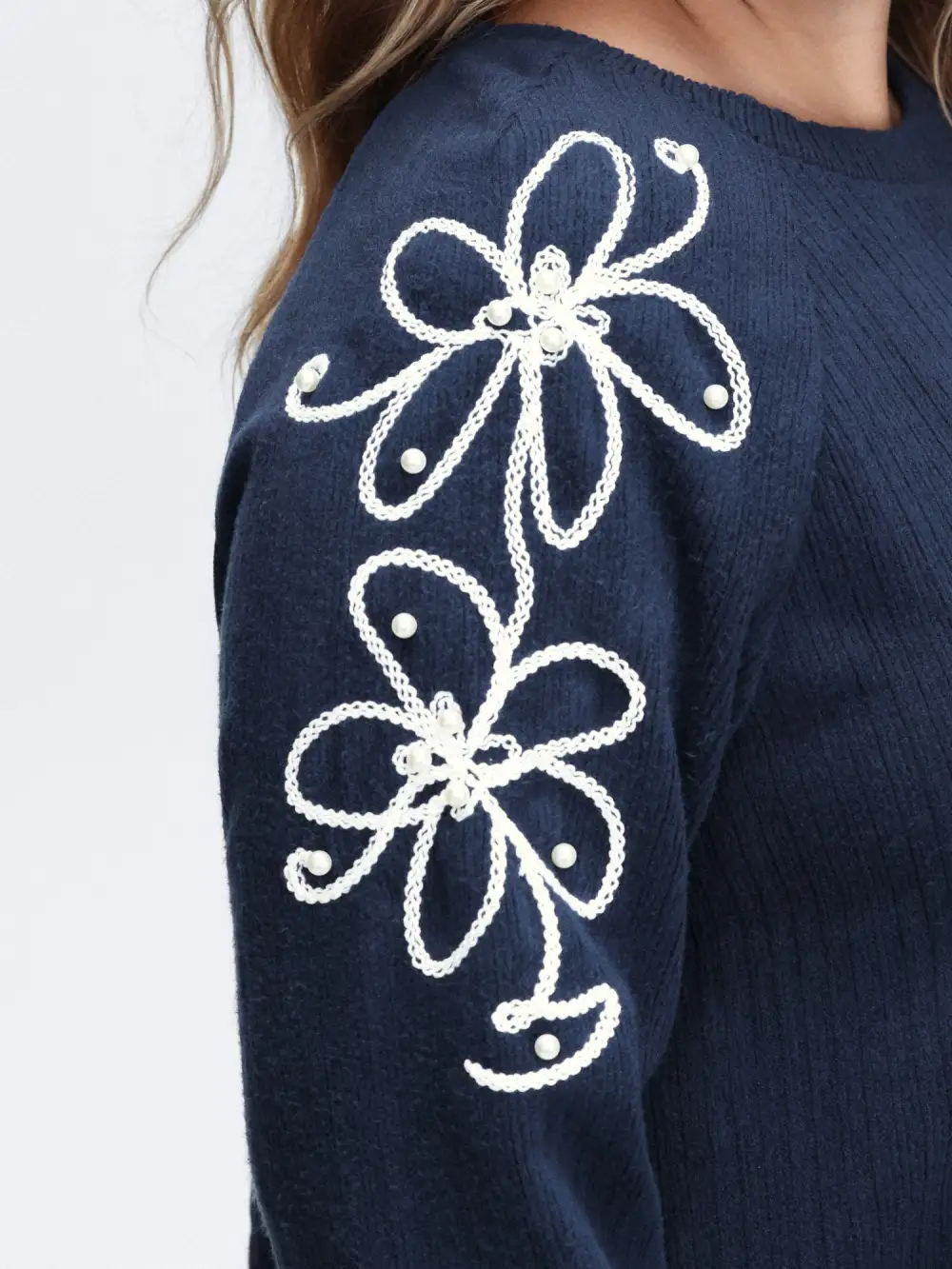 Textured Stretchy 3D Beadwork Sweatshirt