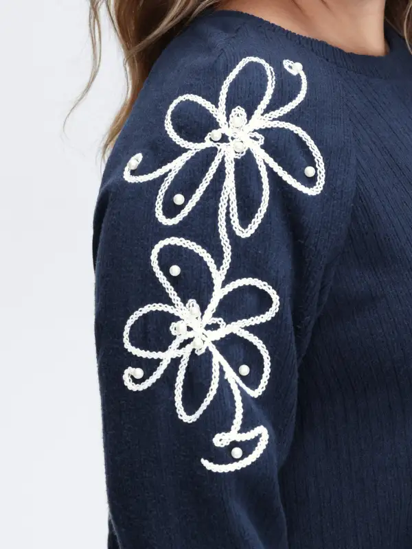 Textured Stretchy 3D Beadwork Sweatshirt