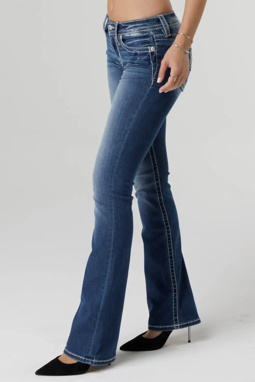 Stitched and Jaded Bootcut Jeans