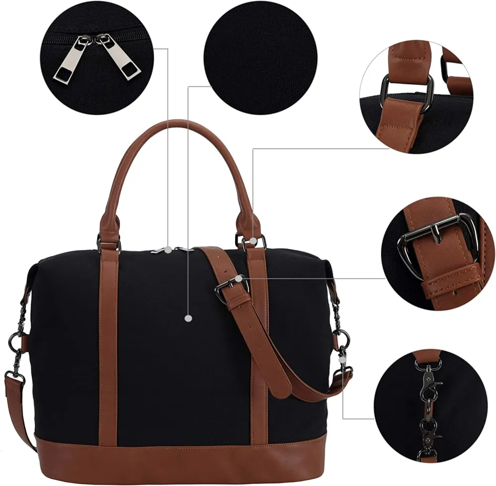 Ladies Canvas Weekender Bag Overnight Carry-on Tote Duffel in Trolley Handle