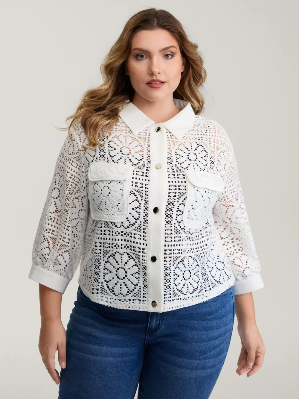Cut-Out Lace Relaxed-Fit Jacket