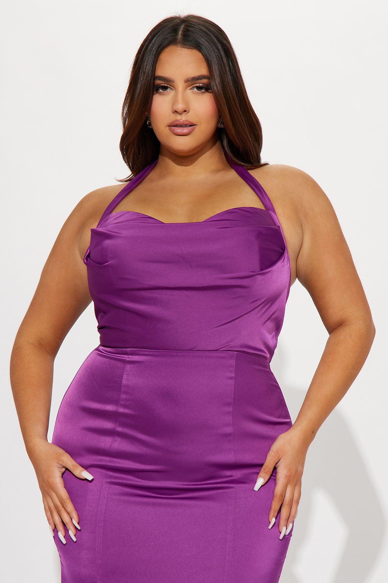 Heather Halter Satin Maxi Dress - Plum