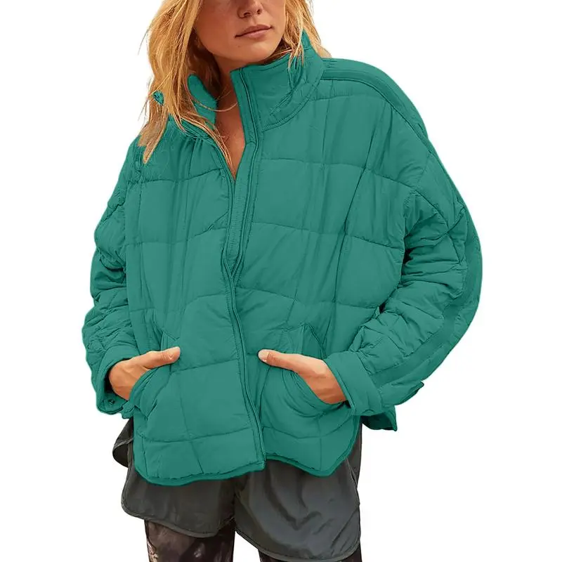 Women's Lightweight Quilted Puffer Jacket – Short Zipper Coat with Pockets