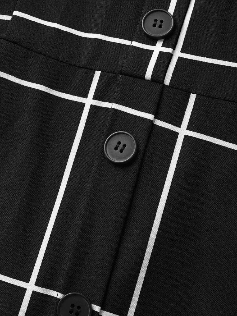 Plaid Shirt Collar Button Detail Belted Dress