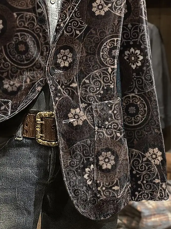 Men's Casual Retro Color Block Corduroy Jacket