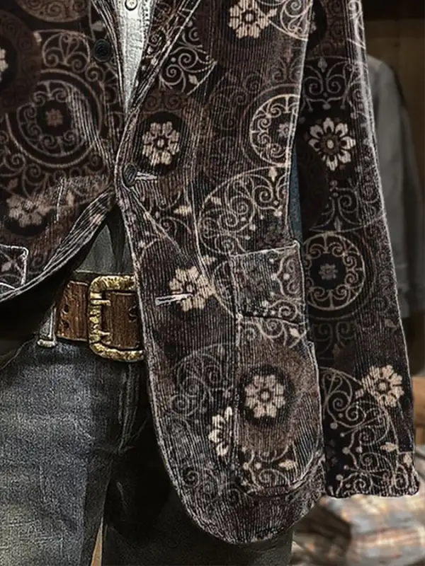 Men's Casual Retro Color Block Corduroy Jacket