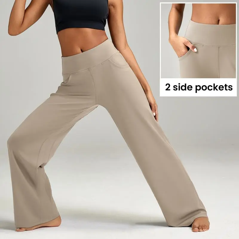High Waisted Loose Wide Leg Yoga Pants for Women with Pockets Lounge Casual Work Pants