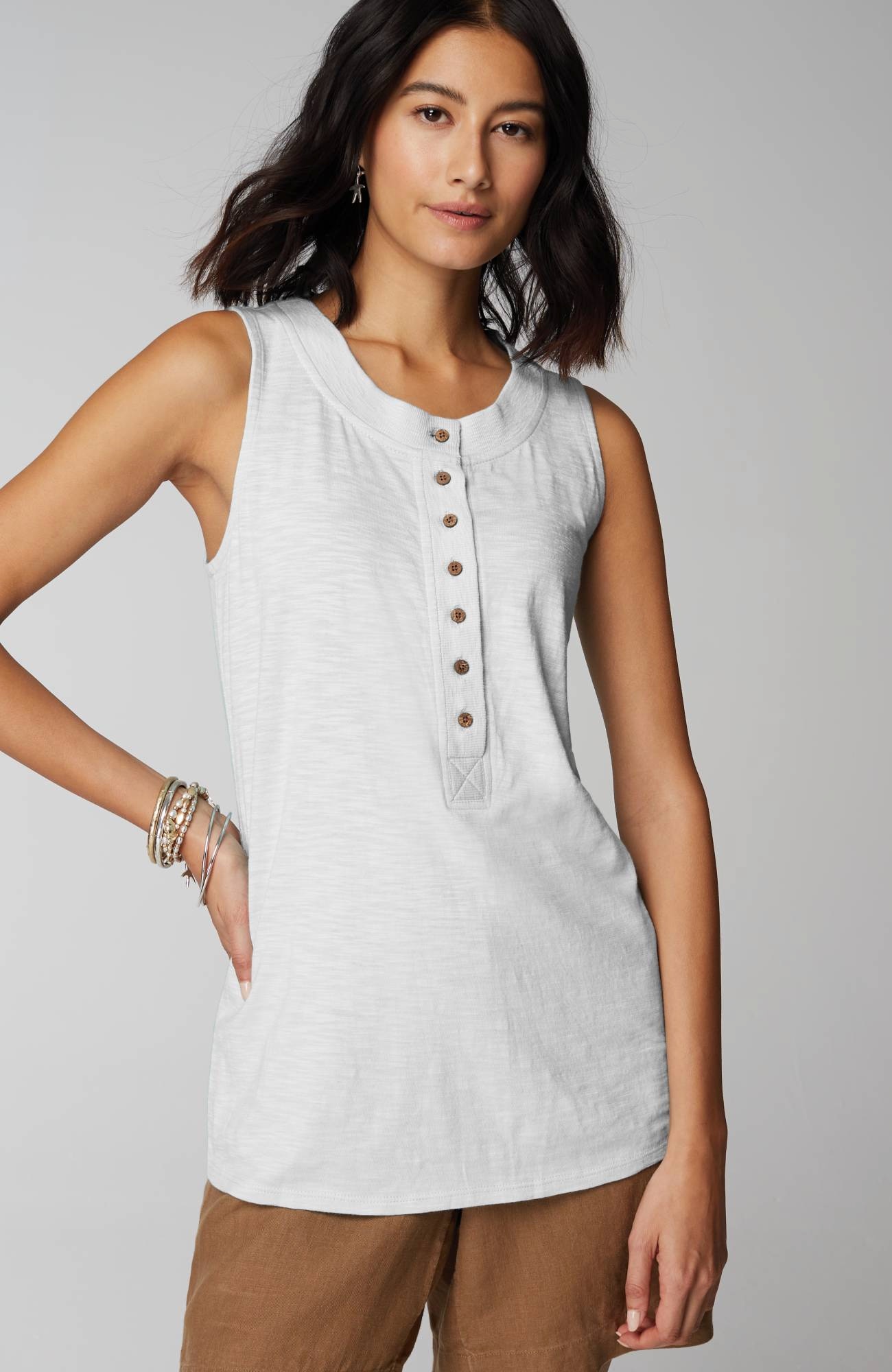Rib-Trim Henley Tank