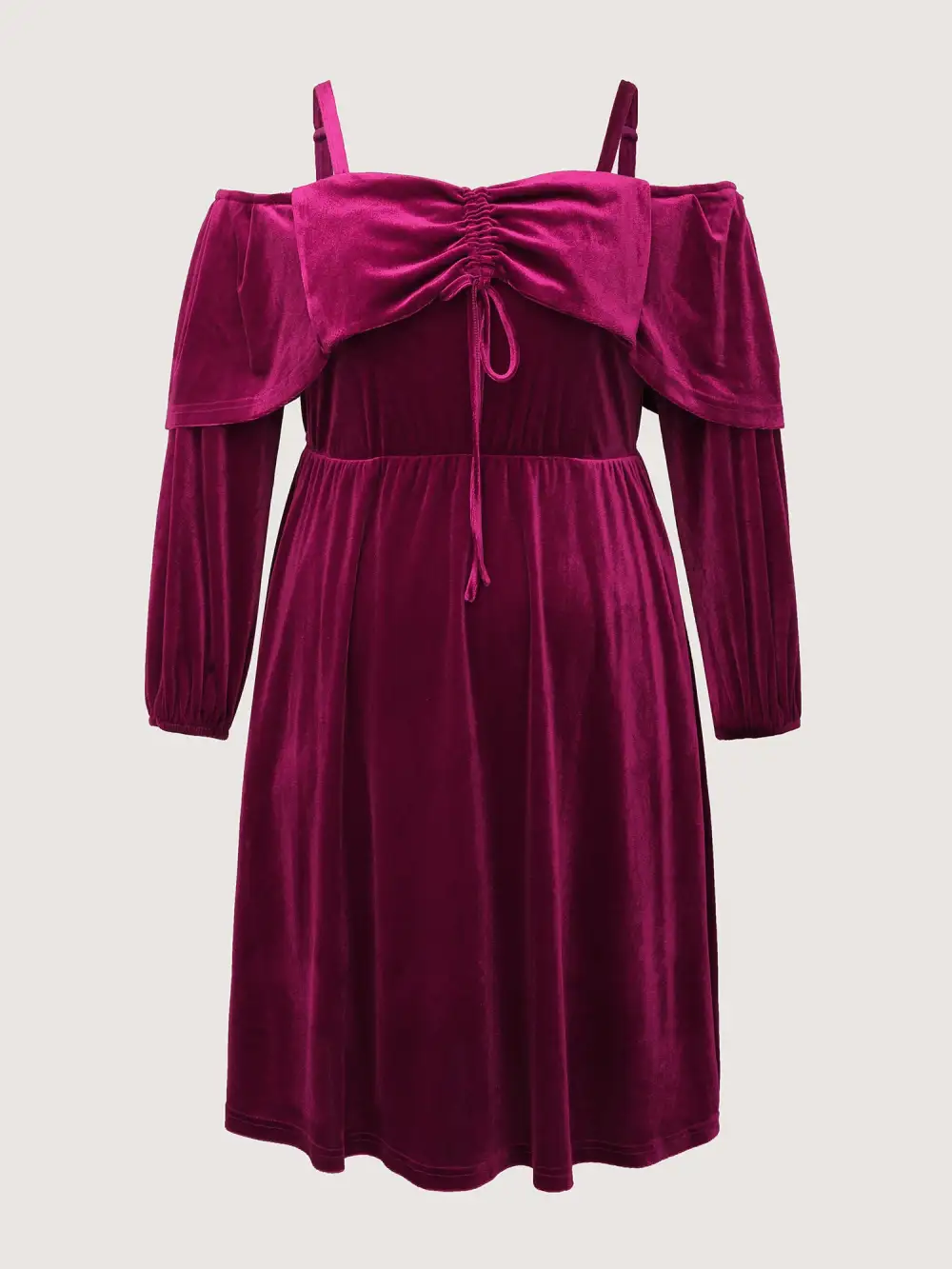 Velvet Off-Shoulder Bow Pockets Midi Dress