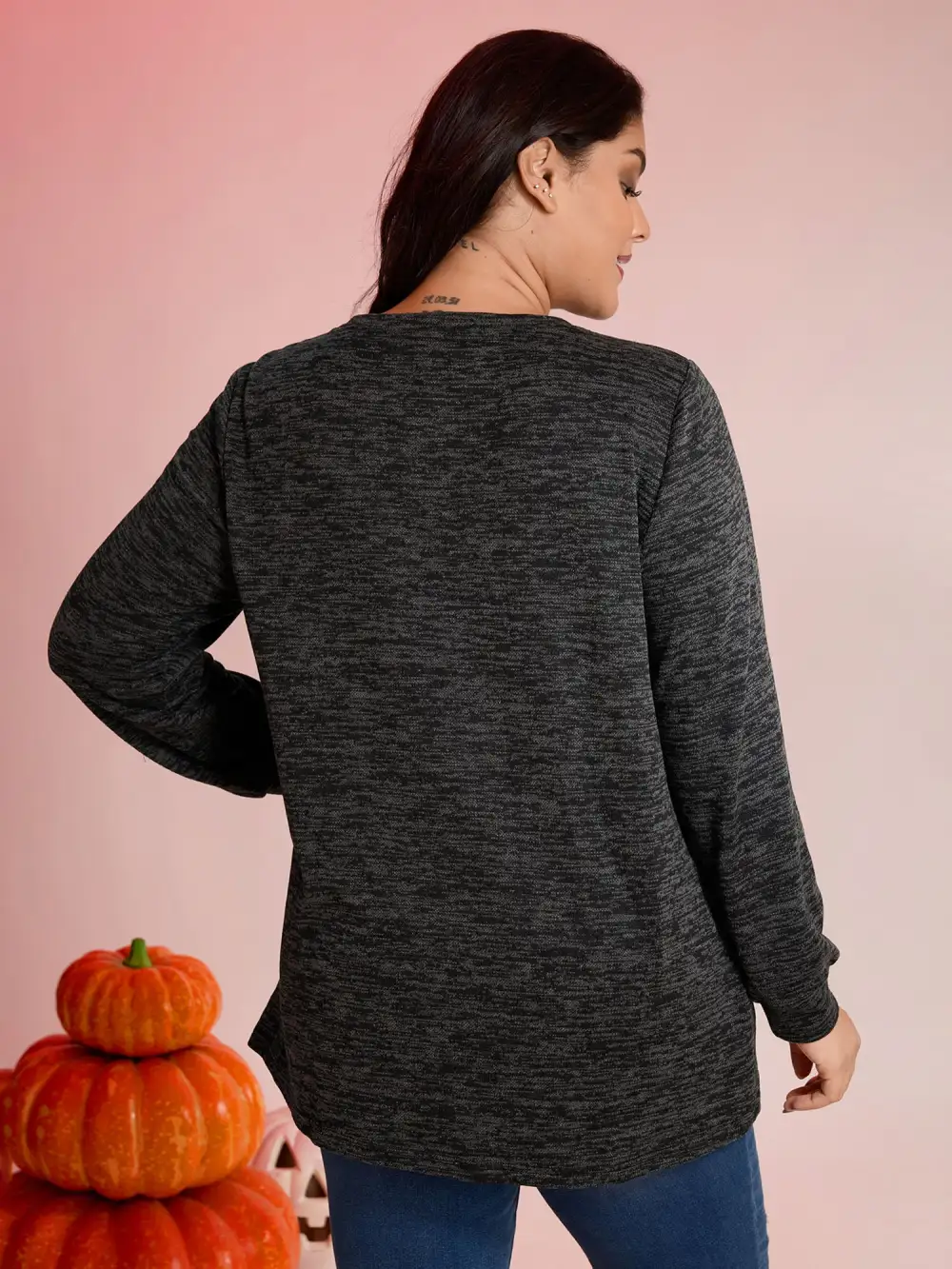 Halloween Pumpkin Floral Pockets Tunic Top