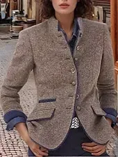 Women's Trench Coat Warm Comfortable Pocket Buttons Fashion Outdoor Plain Going out Weekend Single Breasted Regular Stand Collar Regular Fit Long Sleeve Outerwear Coffee Gray Fall Winter