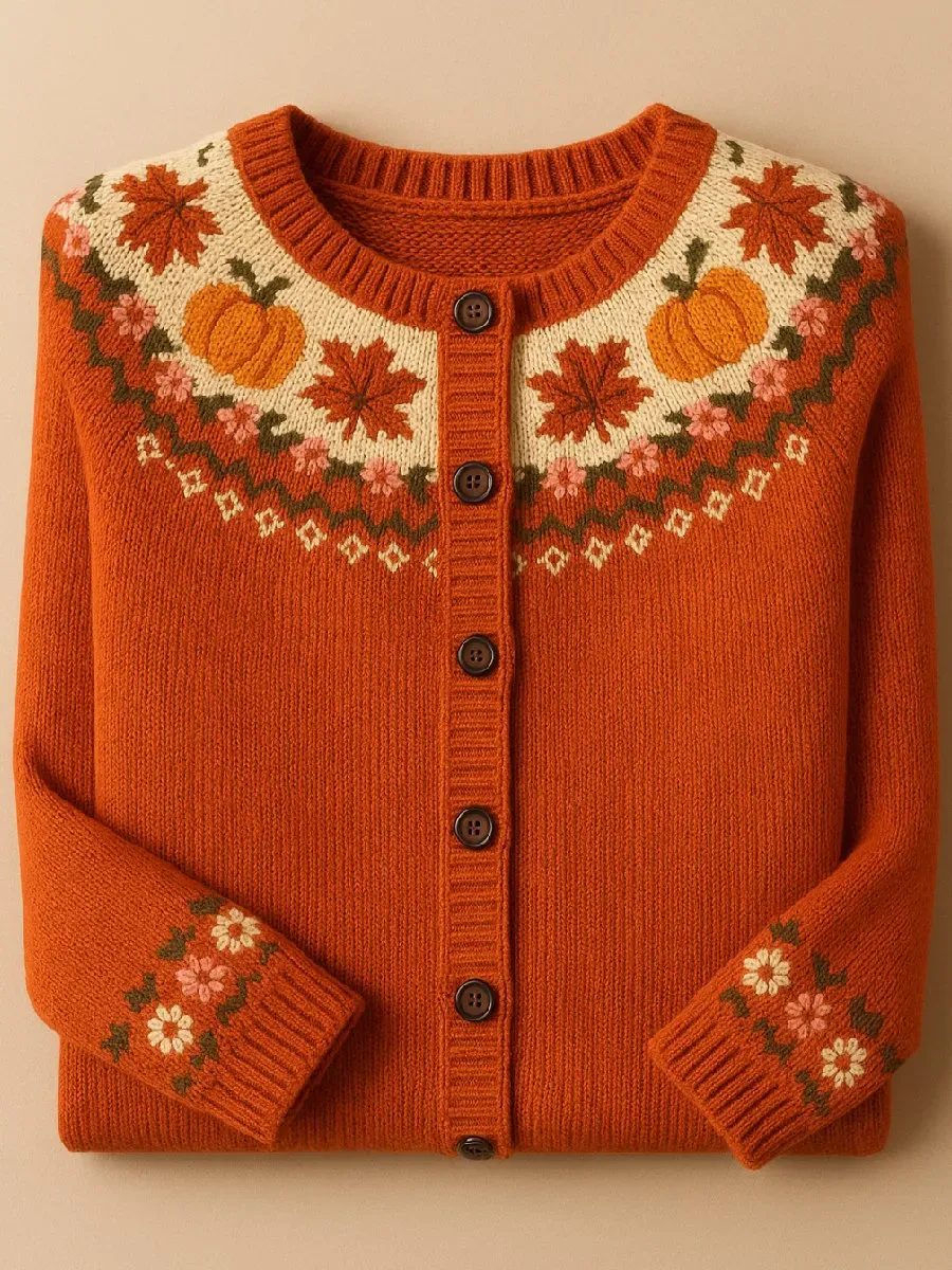 Women's Fall Pumpkin Sweater Print Cardigan