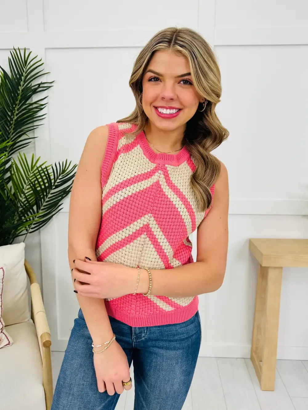 Chasing Chevron Tank Top in Champagne/Rose