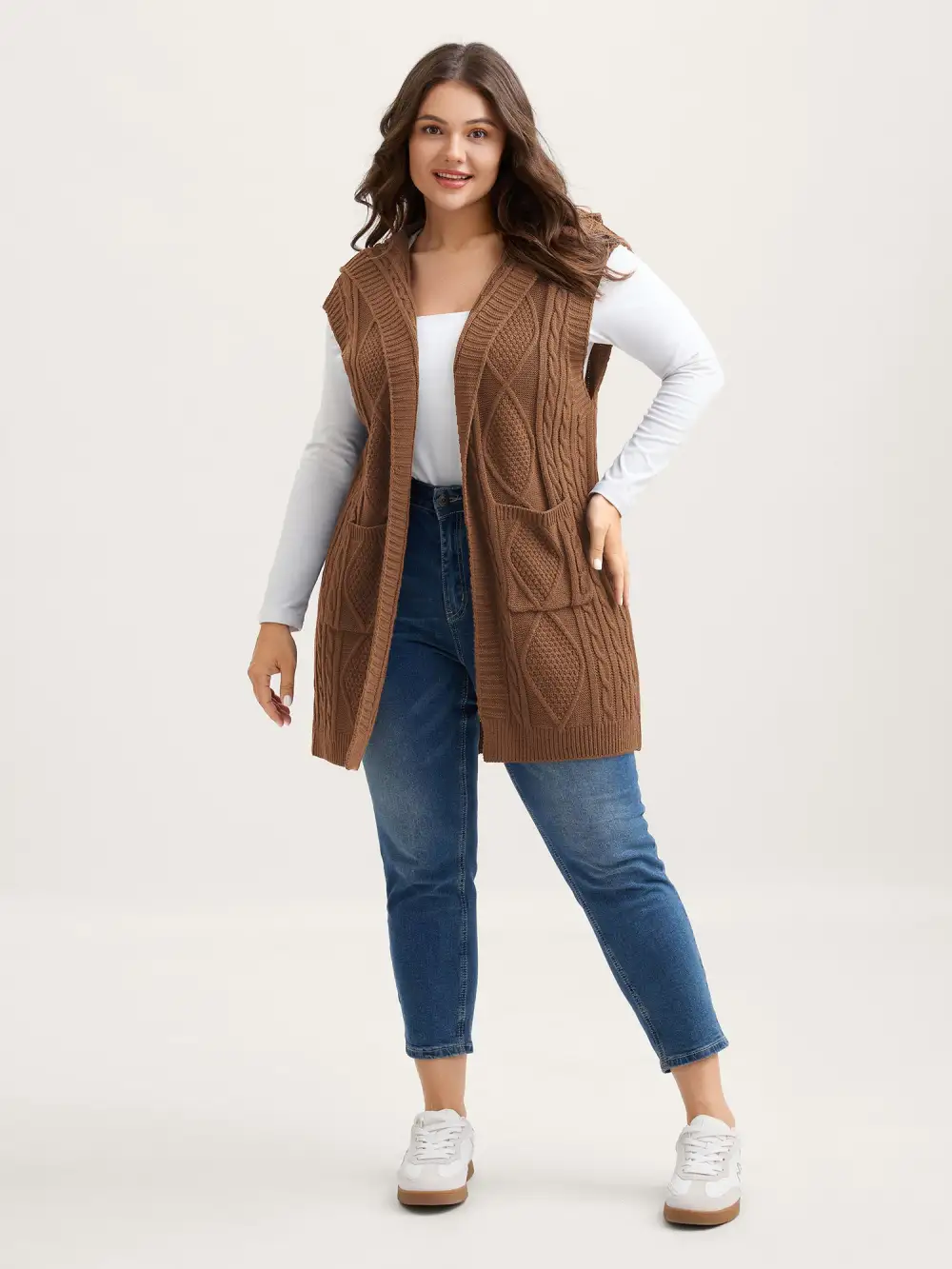 Twisted Hooded Sleeveless Knit Cardigan
