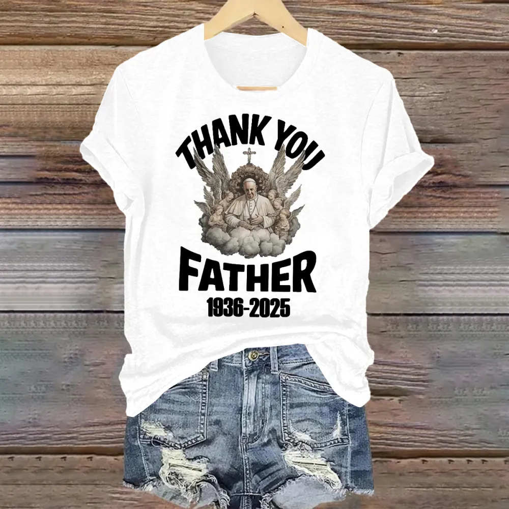 Men's Thank You Father 1936-2025 Print Short Sleeve Round Neck Cotton T-Shirt