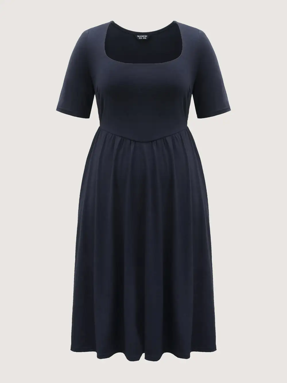 Scoop Neck Stretch Solid Pockets Midi Dress