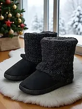 Women's Brown Faux Suede Winter Ankle Boots – Knit Cuff Button Detail, Plush Lining, Cozy Indoor & Outdoor Casual Footwear