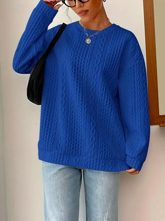 Women's Sweatshirt Plain Work Zipper Black White Pink Elegant Modern Loose Fit Crew Neck Long Sleeve Micro-elastic Spring Fall