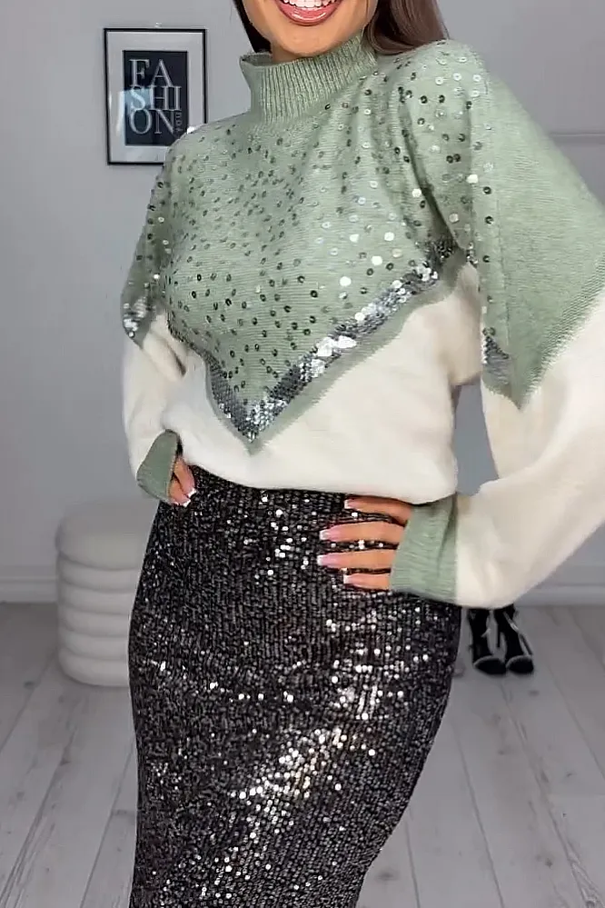 Women's fashion leopard print sequined sweater