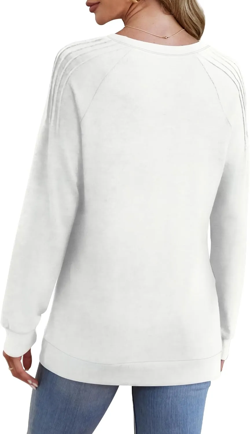 Sweatshirt for Women Crewneck Pleated Long Sleeve Shirts Tunic Tops Fashion 2024