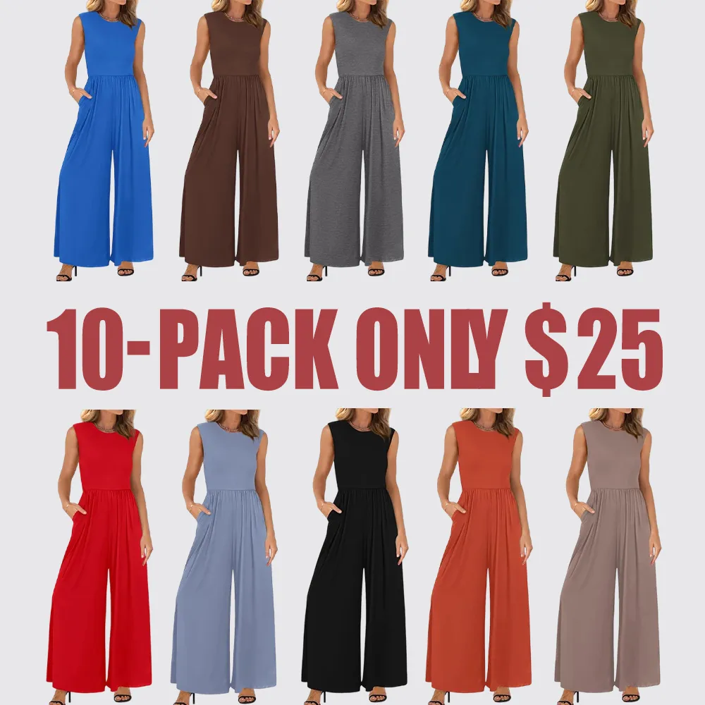 Women's Sleeveless Knit Jumpsuit – Wide Leg One-Piece Summer Outfit