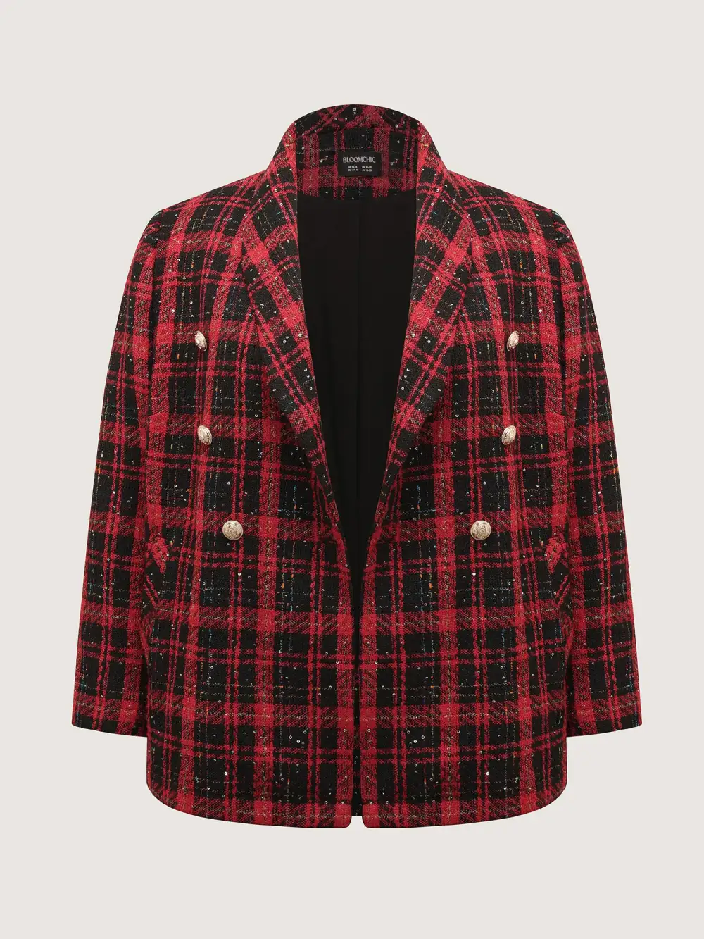 Holiday Plaid Textured Button Blazer