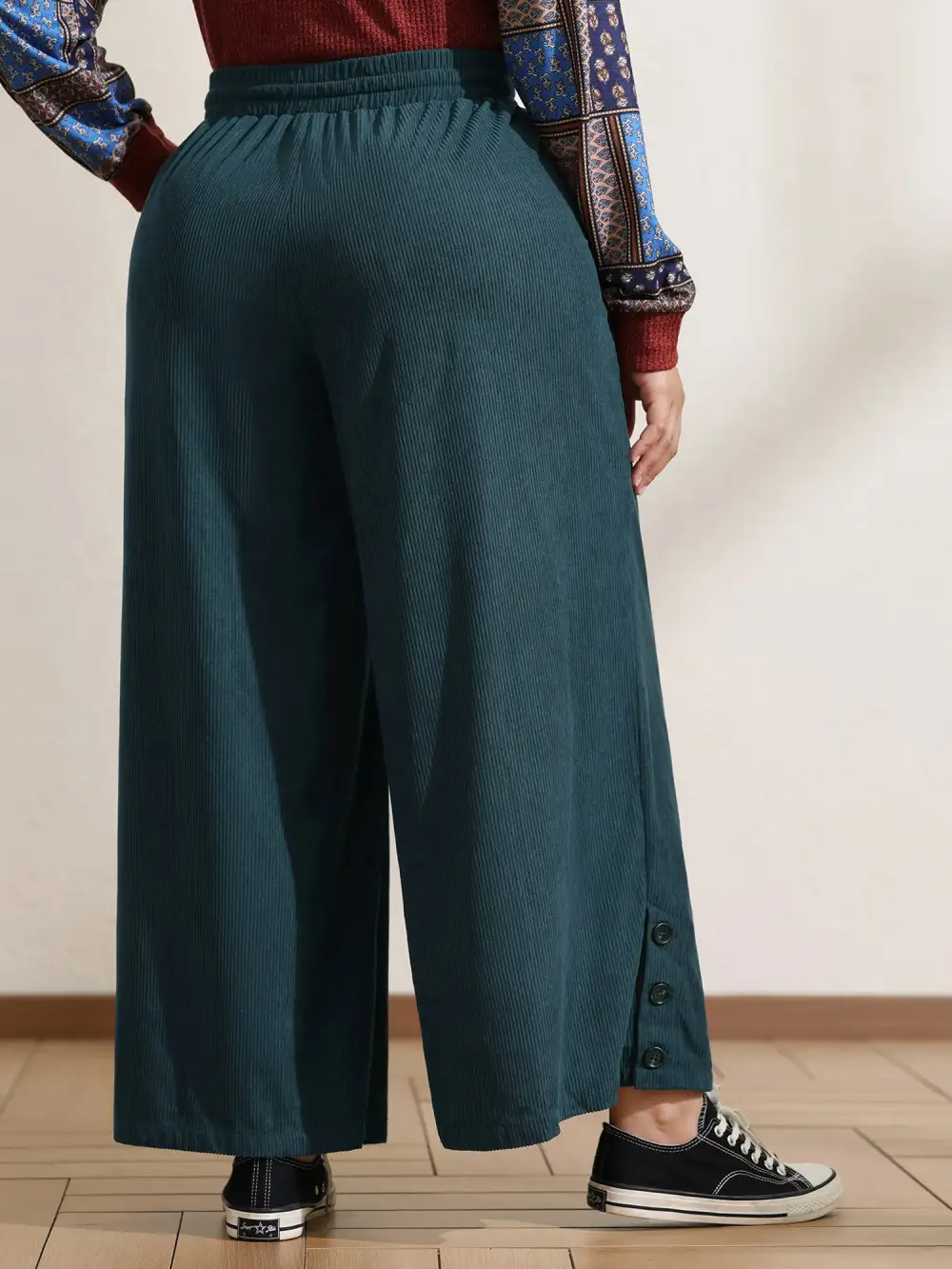 Textured Slit Drawstring Wide-Leg Pants