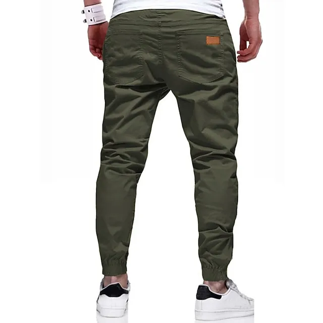 Men's Cargo Pants Cargo Trousers Joggers Trousers Casual Pants Drawstring Elastic Waist Elastic Cuff Plain Sports Outdoor Running Cotton Cotton Blend Streetwear Workout ArmyGreen Black