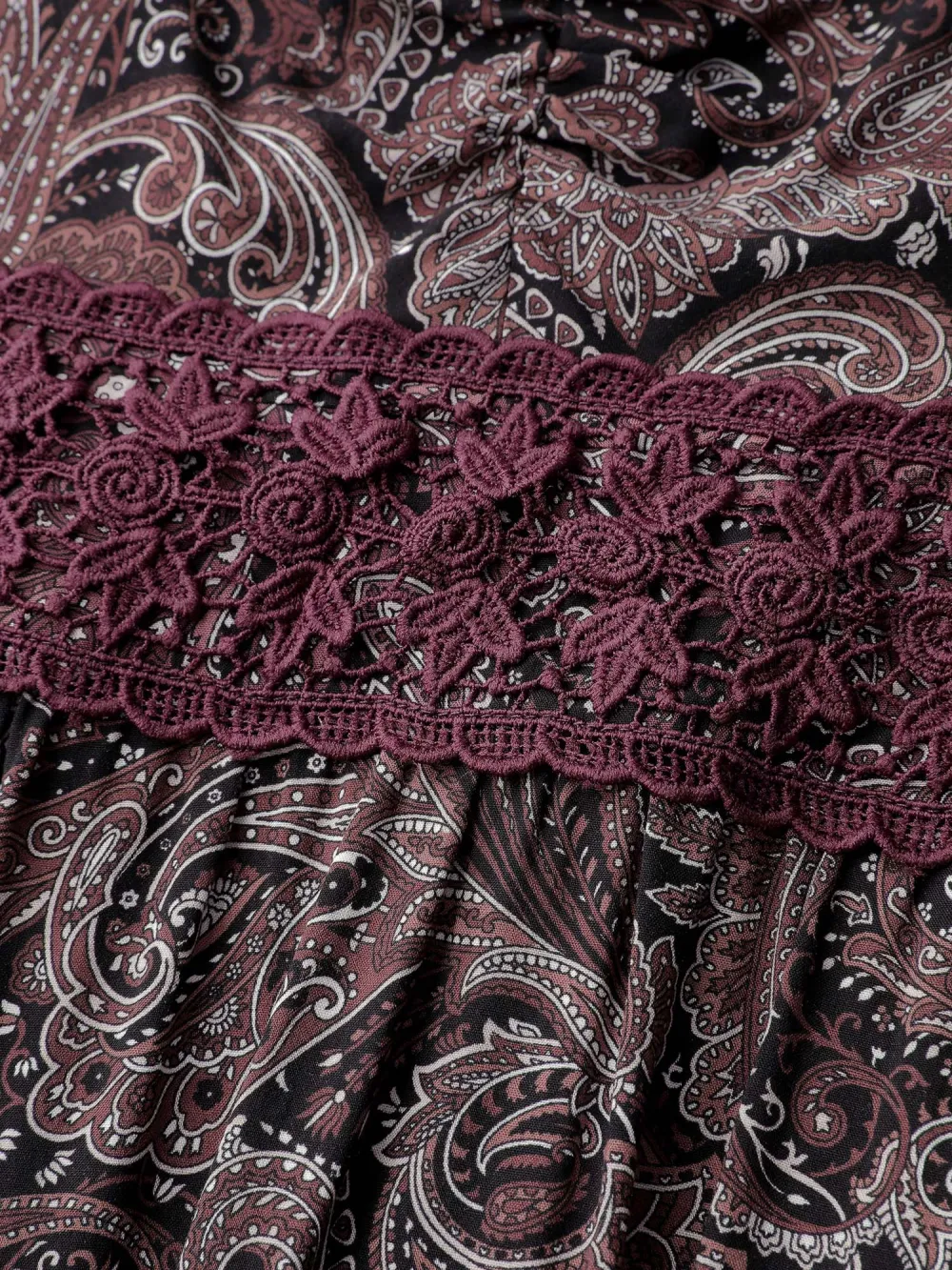 Paisley Print Lace Patchwork Midi Dress