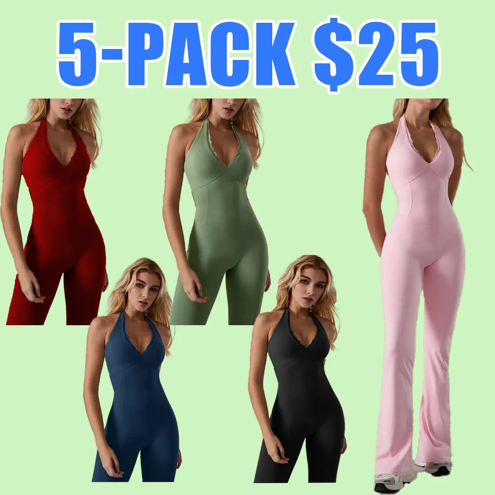 Women's Backless Halter Jumpsuit – Soft Stretch Activewear for Yoga & Workouts