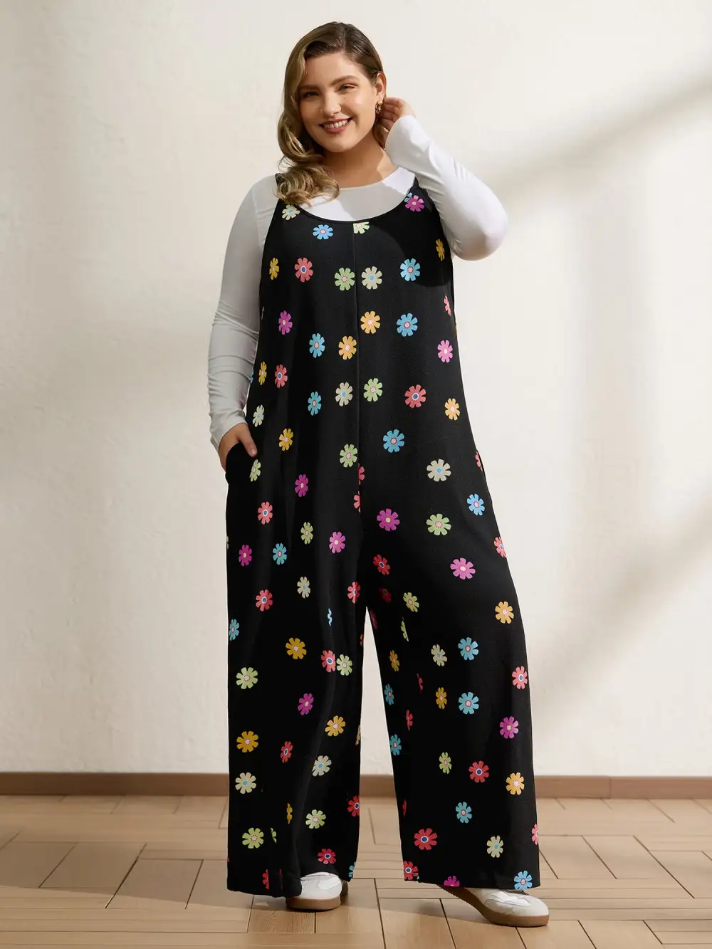 Colorful Floral Print Wide-Leg Jumpsuit