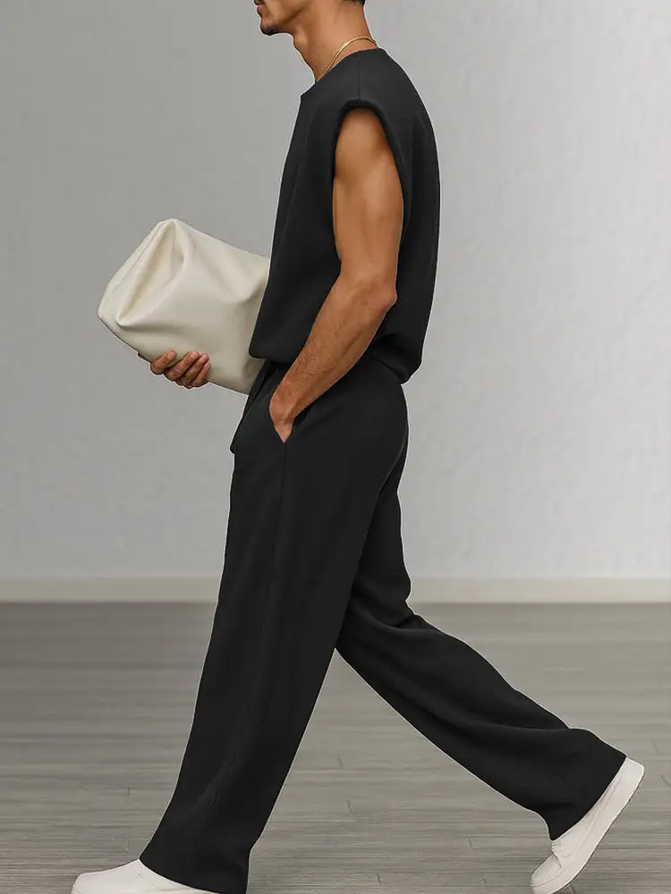 Urban Casual Shoulder Pad Tank Top Set