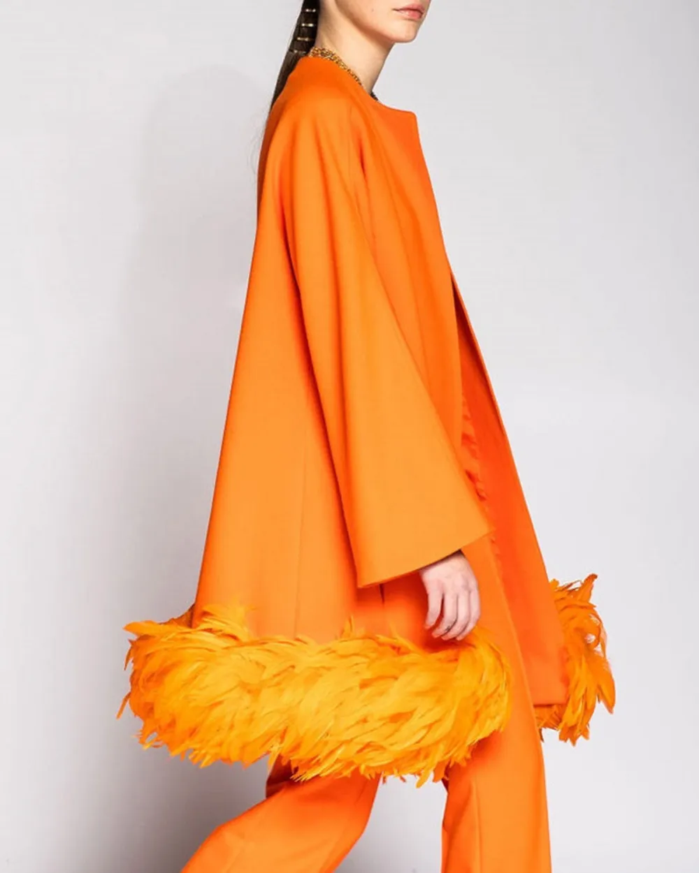 Fashion Feather Jacket and Pants Two-Piece Set