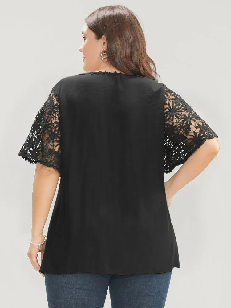 Plain V Neck Floral Patchwork Blouse