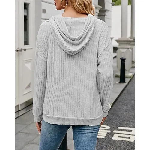 Women's Texture Sweatshirt Waffle Sweatshirt  Pullover Hoodie Sweatshirt Plain Streetwear Casual Long Sleeve Hooded Regular Tops Street Holiday Going out Buttons Black White Pink Wine Fall Winter